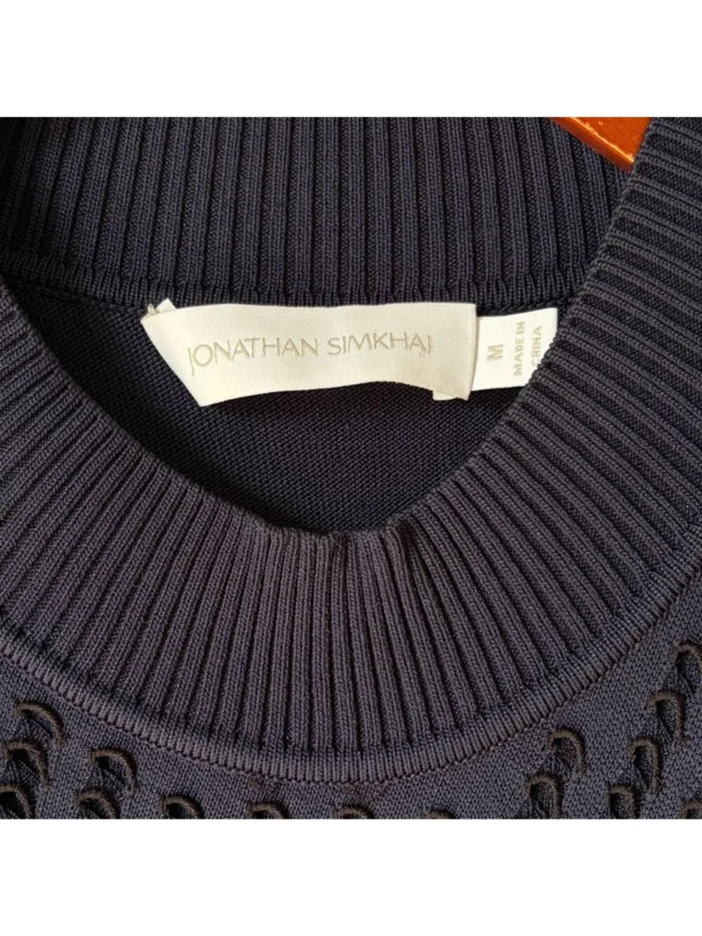 Jonathan Simkhai Chelle Fringe Pointelle Knit Dress Blue Black Sz Medium PERFECT - Picture 8 of 8